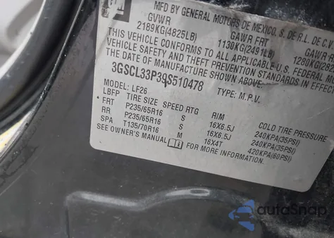 2009 Saturn Vue 4-Cyl Xe z USA, uszkodzony, nr VIN 3GSCL33P39S510478